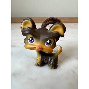 Littlest Pet Shop #398 Brown Yorkie Dog Purple Eyes with brushable Hair 2007